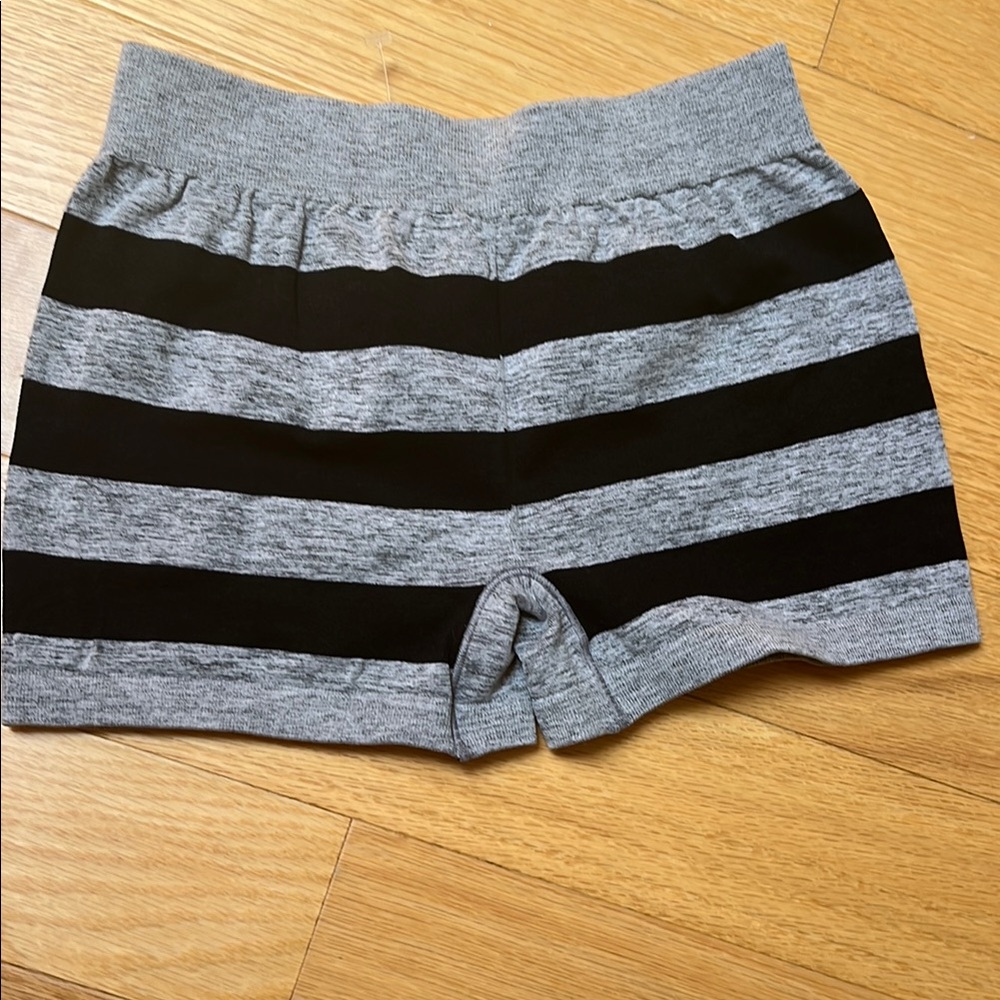 Gray and Black Stretchy Striped Bike Shorts